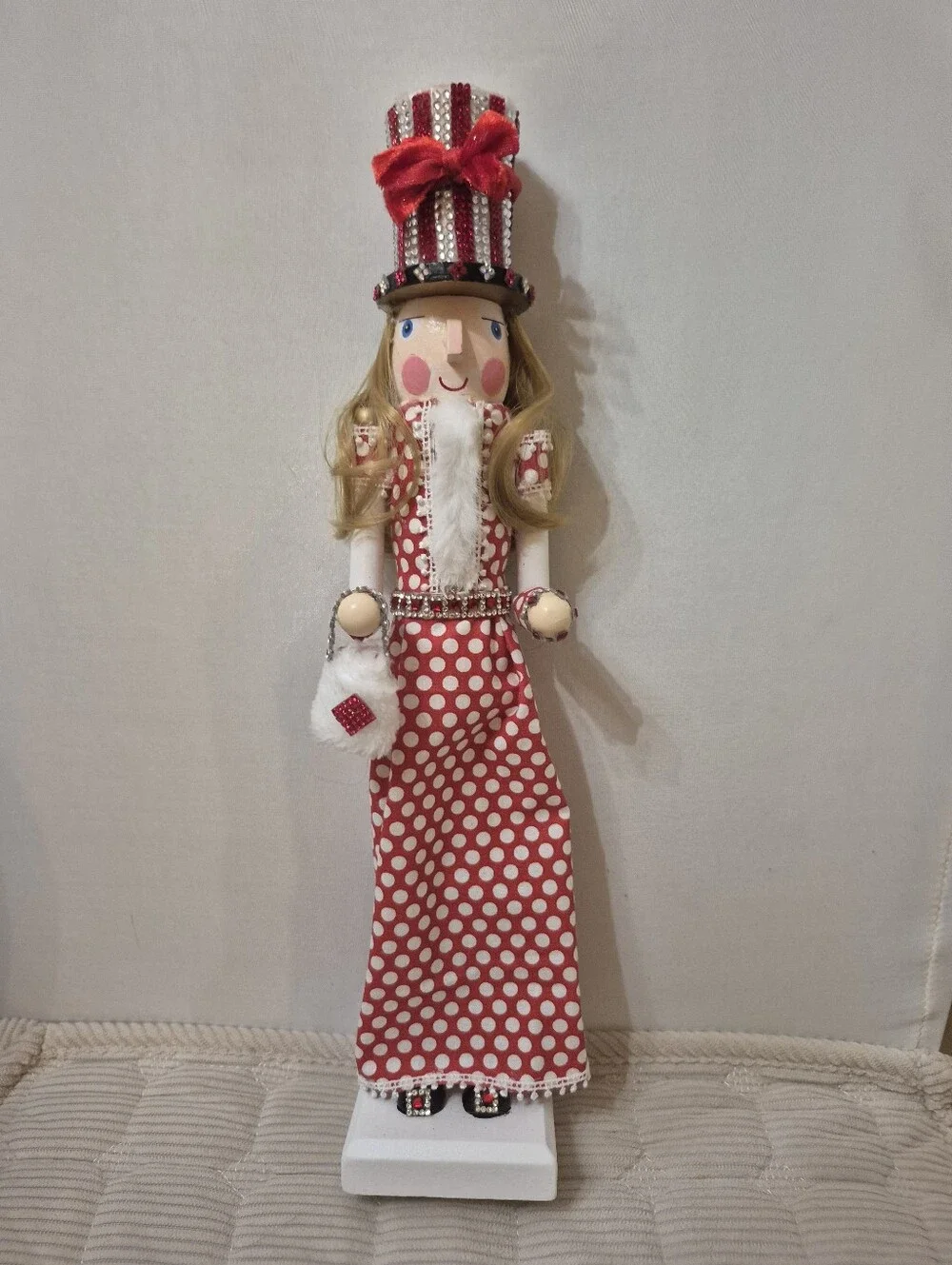 Holiday Red Polka Dot Nutcracker Lady Decorative Home Holiday Figurine
